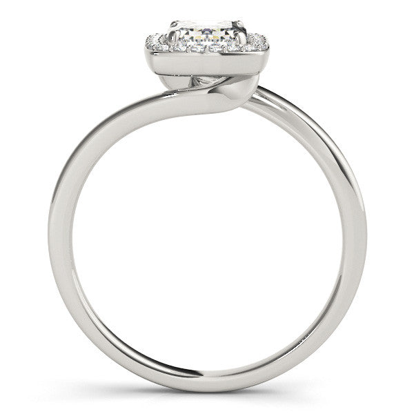 Silver Radiant Cut Halo Solitaire Ring with Channel Band and Four-Prong Setting