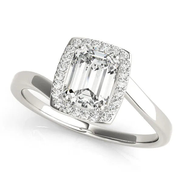 Silver Radiant Cut Halo Solitaire Ring with Channel Band and Four-Prong Setting