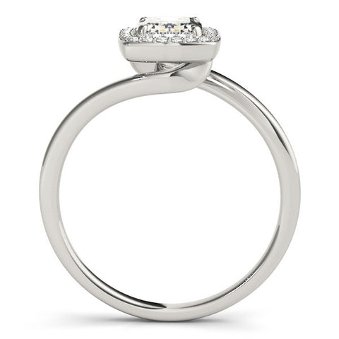Silver Radiant Cut Halo Solitaire Ring with Channel Band and Four-Prong Setting