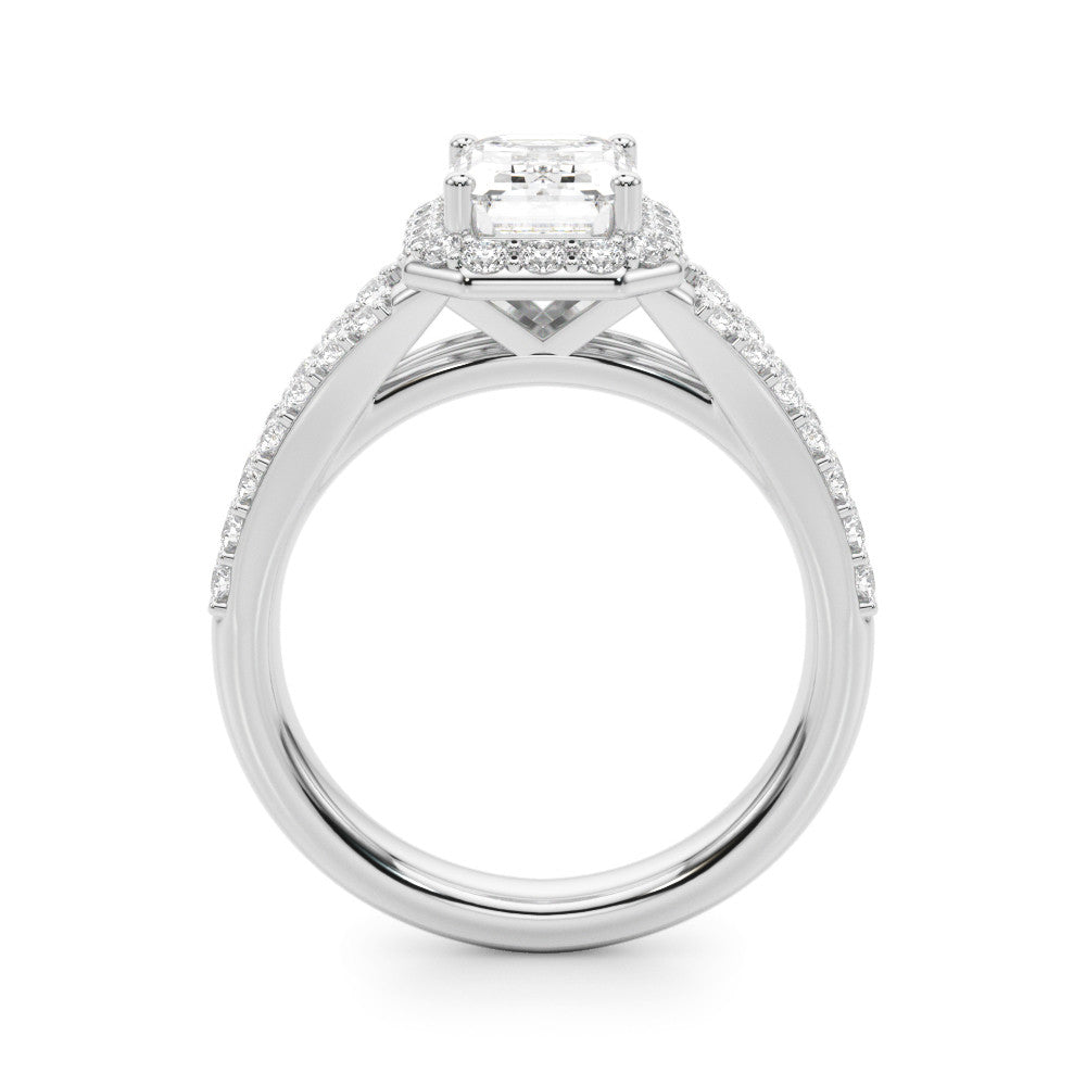 Silver Radiant-Cut Halo Split Shank Diamond Ring with Four-Prong Setting 1