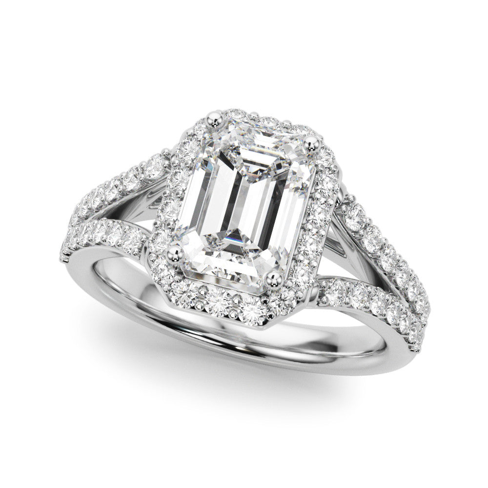 Silver Radiant-Cut Halo Split Shank Diamond Ring with Four-Prong Setting 2