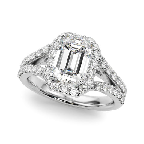 Silver Radiant-Cut Halo Split Shank Diamond Ring with Four-Prong Setting 2