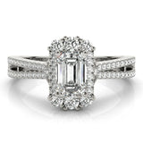 Silver Radiant Cut Halo Split Shank Ring with Prong Setting 2