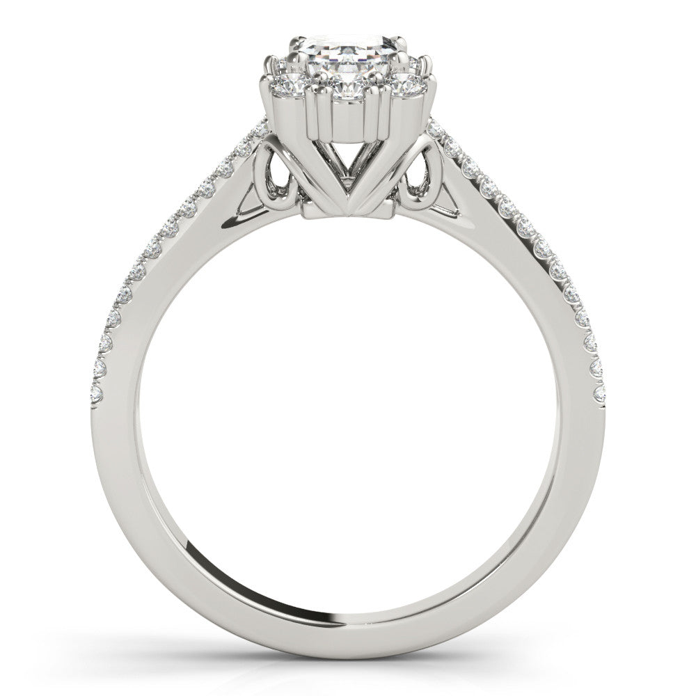 Silver Radiant Cut Halo Split Shank Ring with Prong Setting
