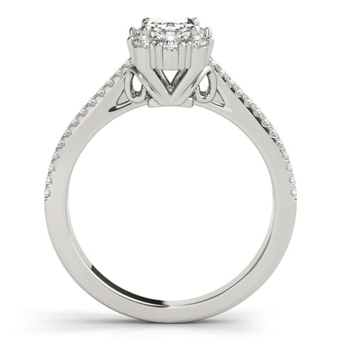 Silver Radiant Cut Halo Split Shank Ring with Prong Setting