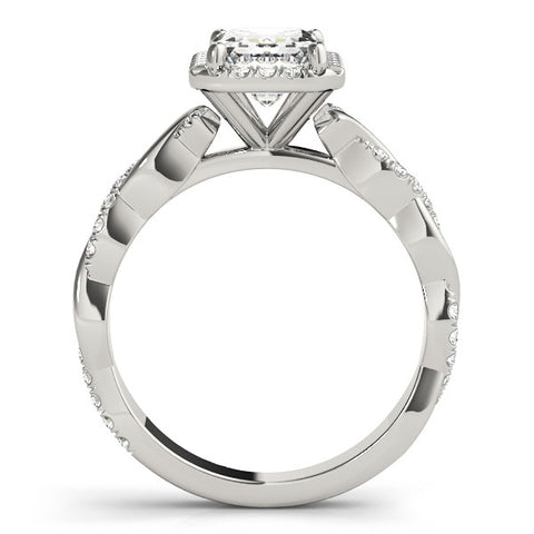 Silver Radiant Cut Halo Twisted Band Four-Prong Ring