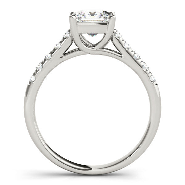 Silver Radiant Cut Pavé Band Solitaire Ring with Four-Prong Setting 1