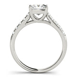 Silver 3.09 Carat F VS1 Princess Cut Pavé Band Solitaire Ring with Four-Prong Setting