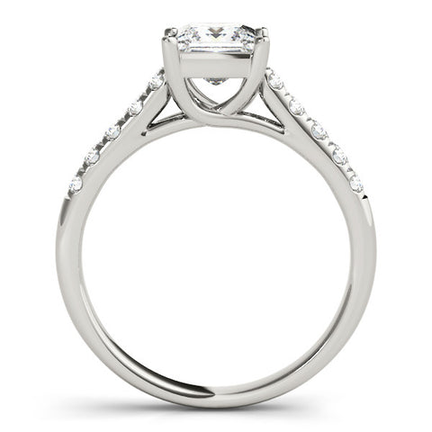 Silver Radiant Cut Pavé Band Solitaire Ring with Four-Prong Setting 1