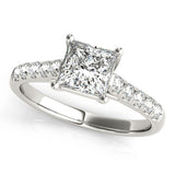 Silver 3.09 Carat F VS1 Princess Cut Pavé Band Solitaire Ring with Four-Prong Setting