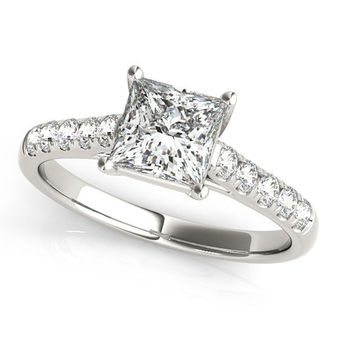 Silver Radiant Cut Pavé Band Solitaire Ring with Four-Prong Setting 2