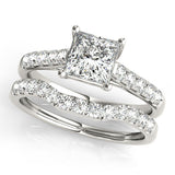10K White Gold 1.00 Carat F VVS1 Princess Cut Pavé Band Solitaire Ring with Four-Prong Setting