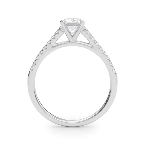 Silver Radiant Cut Solitaire Diamond Ring with Pave Band and Four-Prong Setting 1