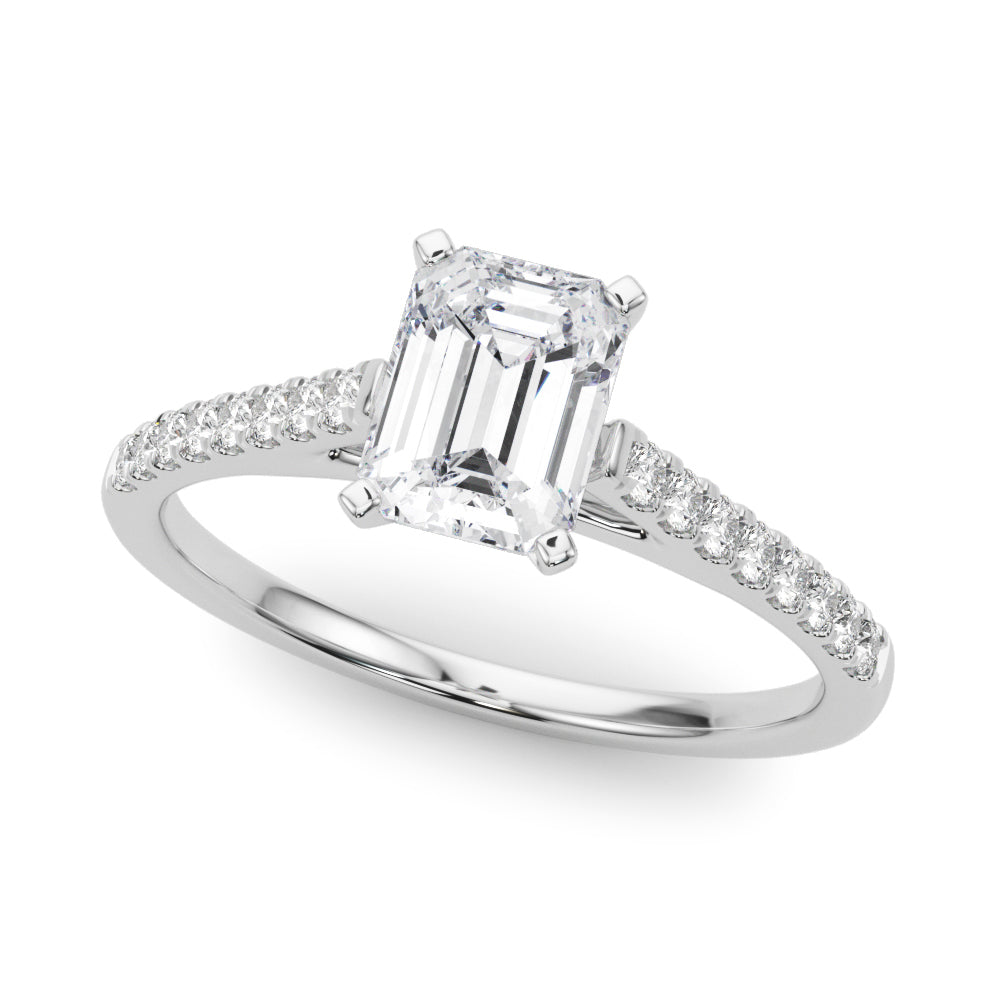 Silver Radiant Cut Solitaire Diamond Ring with Pave Band and Four-Prong Setting 2
