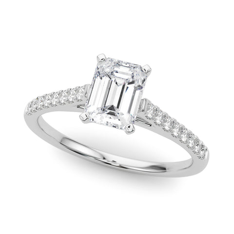Silver Radiant Cut Solitaire Diamond Ring with Pave Band and Four-Prong Setting 2