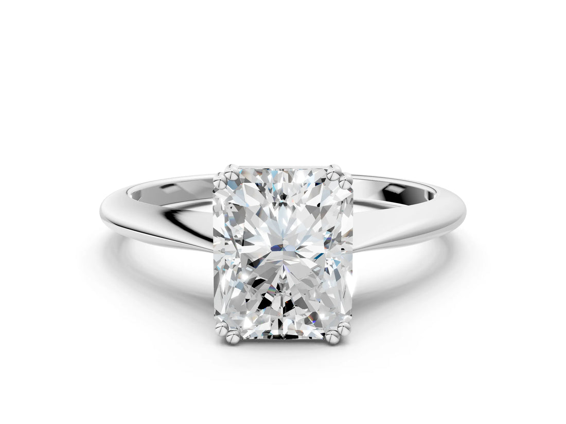 Silver Radiant Cut Solitaire Diamond Ring with Six-Prong Setting and Classic Band_6