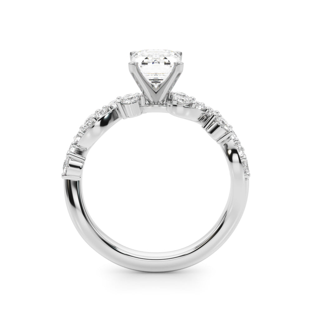 Silver Radiant Cut Solitaire Diamond Twisted Band with Pave Setting 1