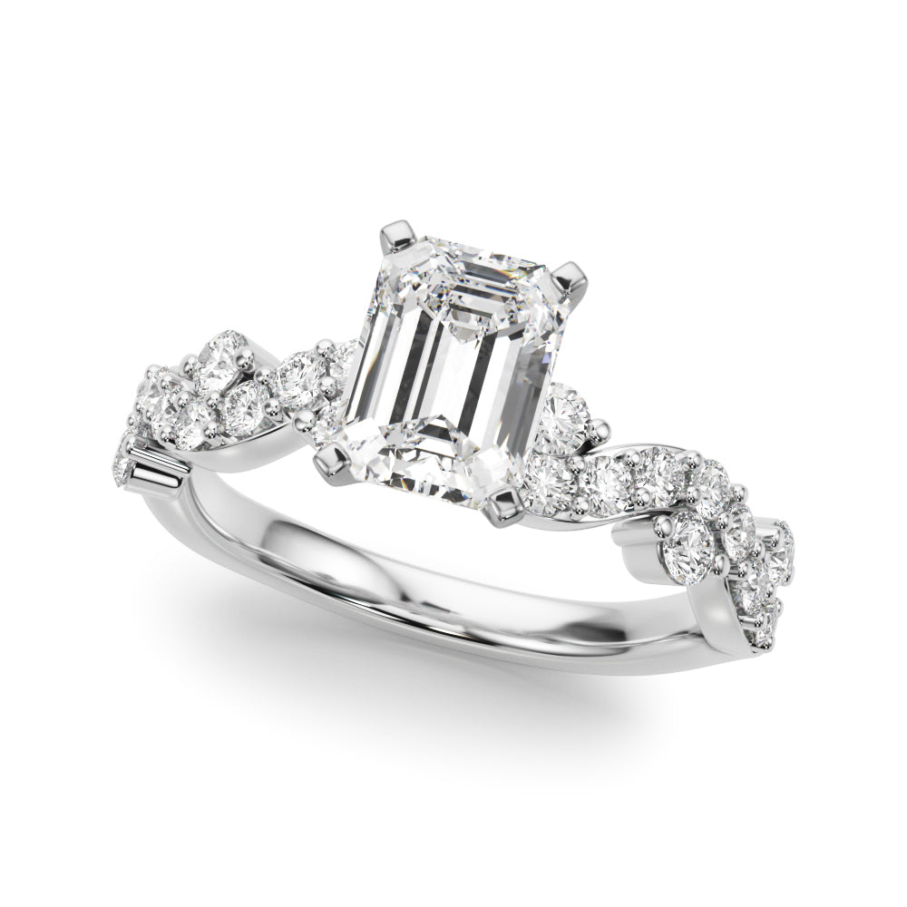 Silver Radiant Cut Solitaire Diamond Twisted Band with Pave Setting 2