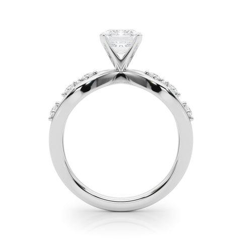 Silver Radiant Cut Solitaire Diamond with Side Stones on Criss-Cross Band and Four-Prong Setting 1