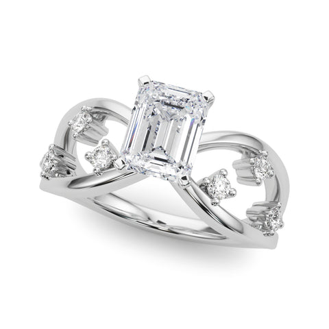 Silver Radiant Cut Solitaire Diamond with Side Stones on Criss-Cross Band and Four-Prong Setting 2