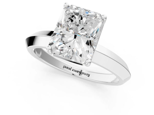 Sterling Silver Radiant Cut Knife-Edge Solitaire Engagement Ring Setting with Plain Polished Band