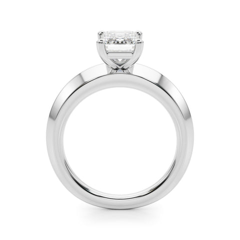 Silver Radiant Cut Solitaire Engagement Ring with Flat Band and Four-Prong Setting 1
