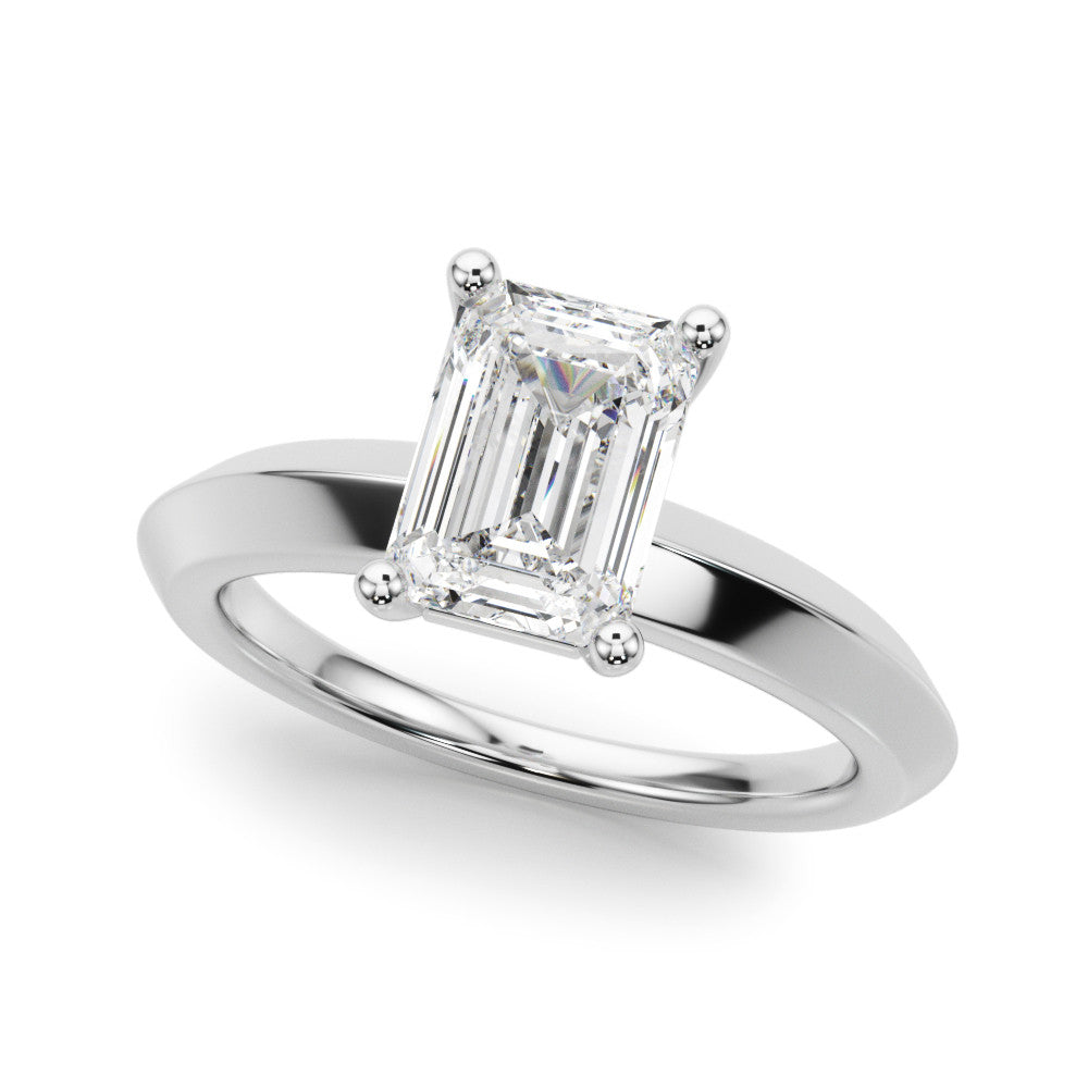Silver Radiant Cut Solitaire Engagement Ring with Flat Band and Four-Prong Setting 2