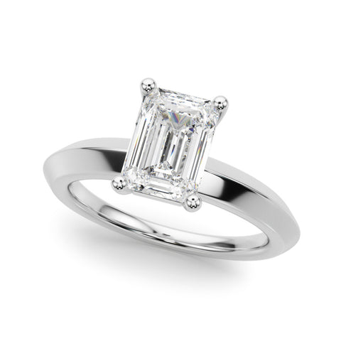 Silver Radiant Cut Solitaire Engagement Ring with Flat Band and Four-Prong Setting 2