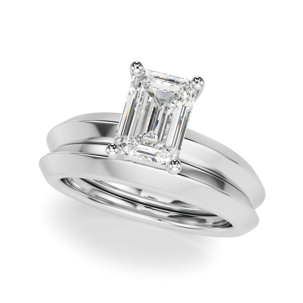 Silver Radiant Cut Solitaire Engagement Ring with Flat Band and Four-Prong Setting