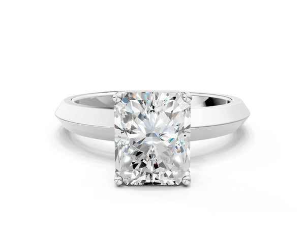 Sterling Silver Radiant Cut Knife-Edge Solitaire Engagement Ring Setting with Plain Polished Band