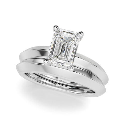 Silver Radiant Cut Solitaire Engagement Ring with Flat Band and Four-Prong Setting