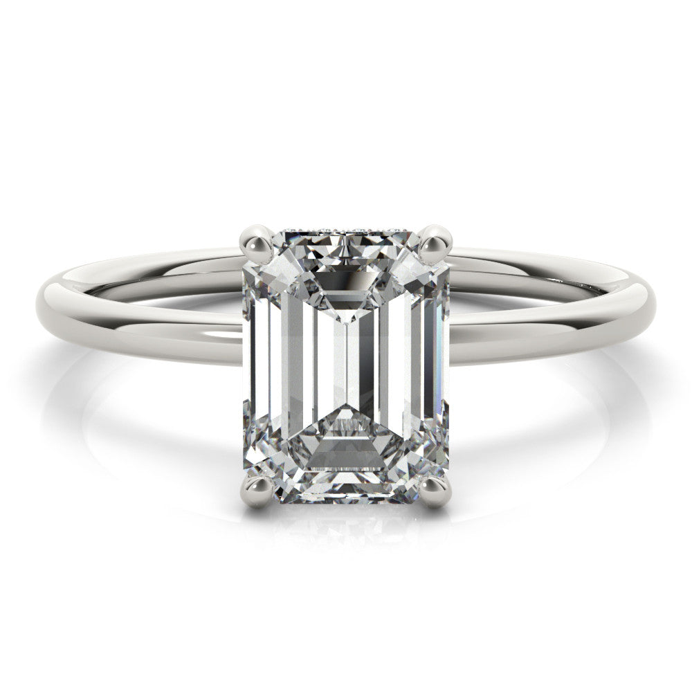 Silver Radiant Cut Solitaire Engagement Ring with Four-Prong Setting and Classic Band