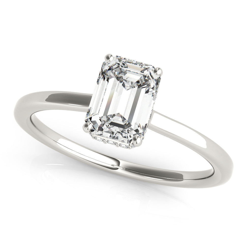 Silver Radiant Cut Solitaire Engagement Ring with Four-Prong Setting on a Classic Band 1