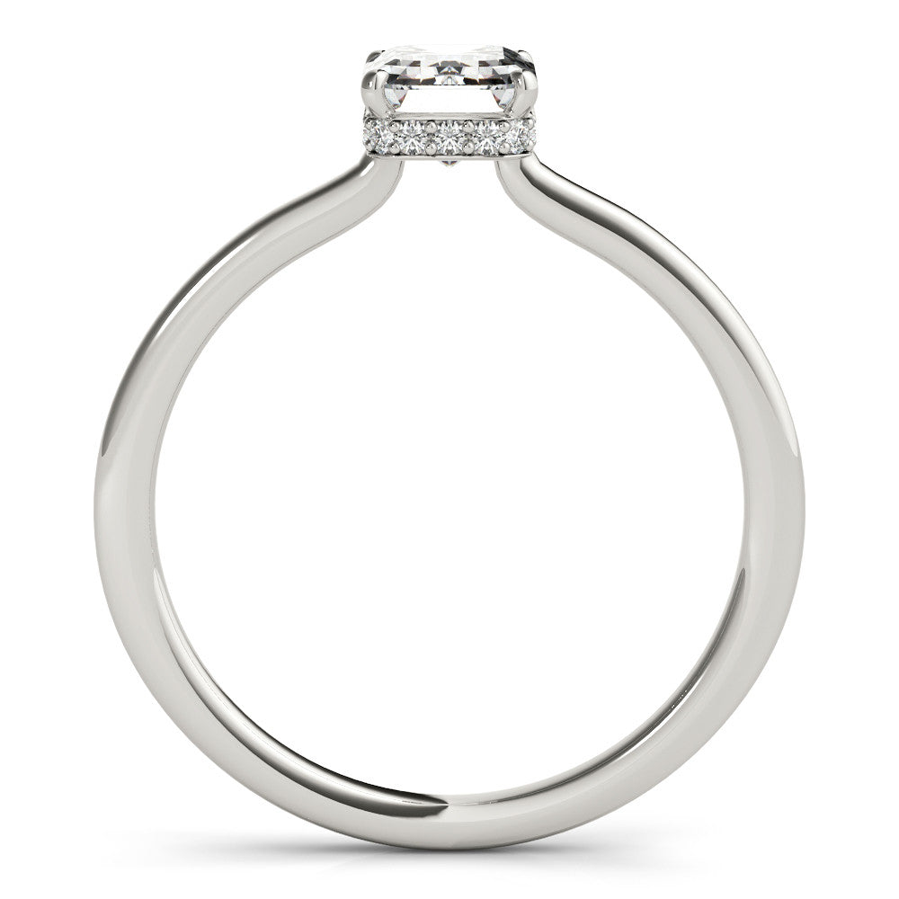 Silver Radiant Cut Solitaire Engagement Ring with Four-Prong Setting on a Classic Band