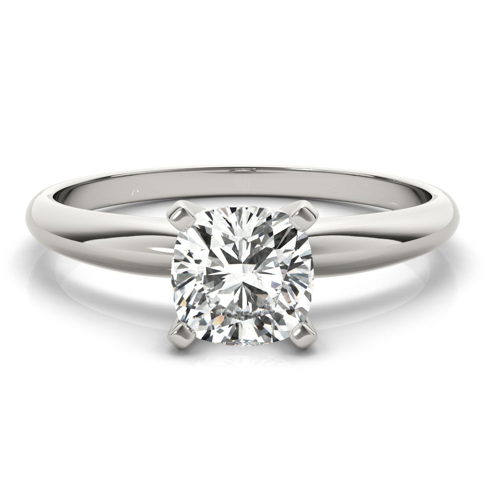 Silver Radiant Cut Solitaire Engagement Ring with Round Band and Four-Prong Setting