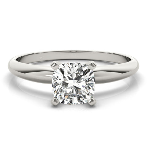 Silver Radiant Cut Solitaire Engagement Ring with Round Band and Four-Prong Setting