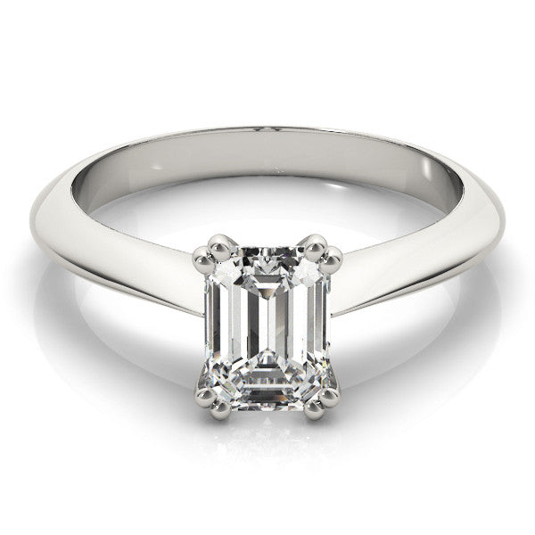 Silver Radiant Cut Solitaire Engagement Ring with Tapered Band and Four-Prong Setting