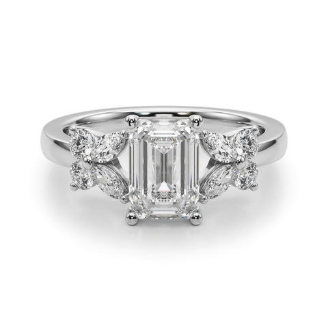 Silver Radiant Cut Solitaire Floral Diamond Ring with Four-Prong Setting 2