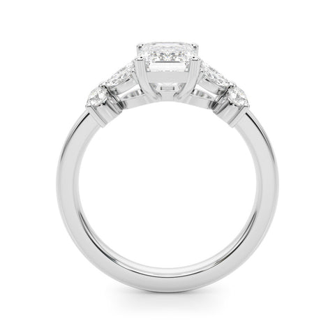 Silver Radiant Cut Solitaire Floral Diamond Ring with Four-Prong Setting