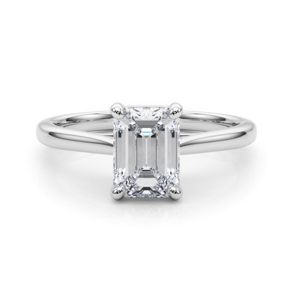 Silver Radiant Cut Solitaire Ring with Cathedral Band and Four-Prong Setting