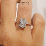Silver Radiant Cut Solitaire Ring with Four-Prong Setting and Classic Band_93
