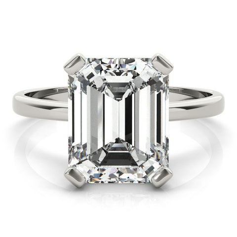 Silver Radiant Cut Solitaire Ring with Four-Prong Setting and Classic Band