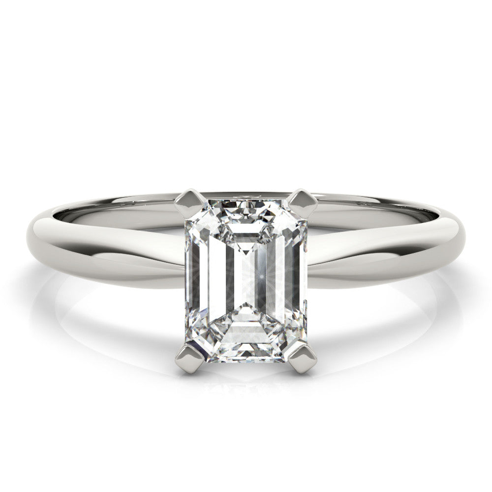 Silver Radiant Cut Solitaire Ring with Four-Prong Setting on a Classic Band