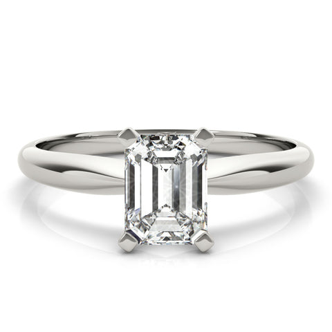 Silver Radiant Cut Solitaire Ring with Four-Prong Setting on a Classic Band