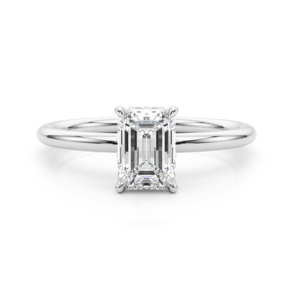 Silver Radiant Cut Solitaire Ring with Thin Band and Four-Prong Setting