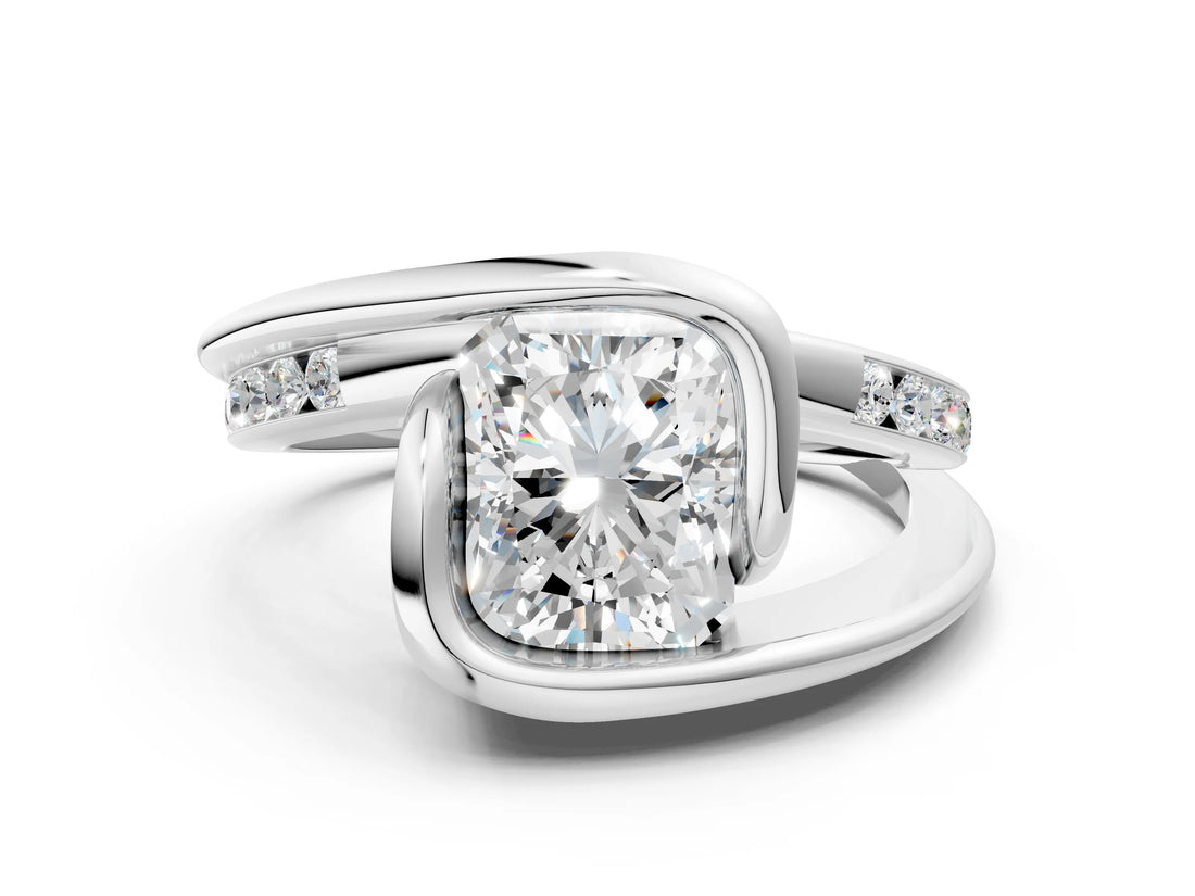 Silver Radiant Cut Solitaire Tension-Set Diamond Split Shank Ring_25