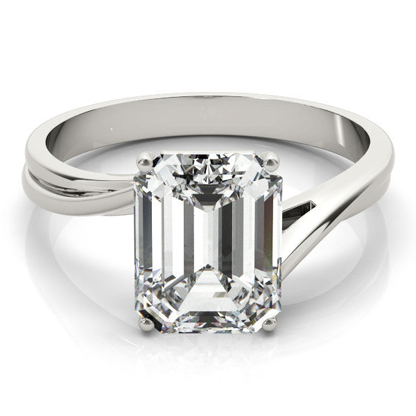Platinum 3.02 Carat F VS1 Radiant Cut Solitaire Twist Band Ring with Four-Prong Setting
