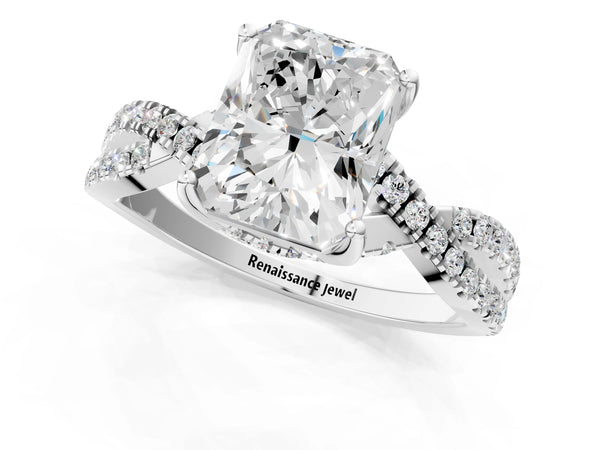 Sterling Silver Radiant Cut Twisted Split Shank Engagement Ring Setting