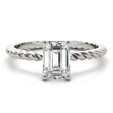 Silver Radiant Cut Solitaire Twisted Band with Four-Prong Setting