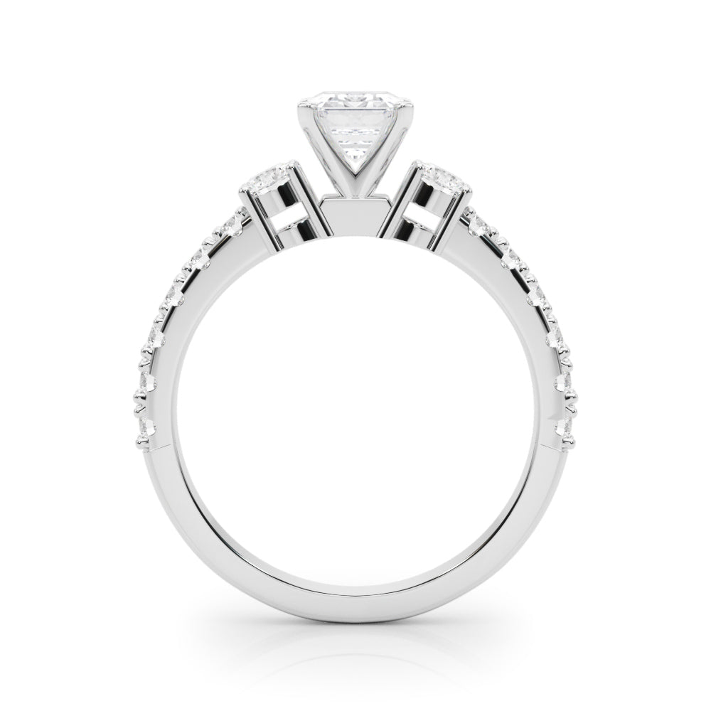 Silver Radiant Cut Three-Stone Diamond Pavé Band with Prong Setting 1
